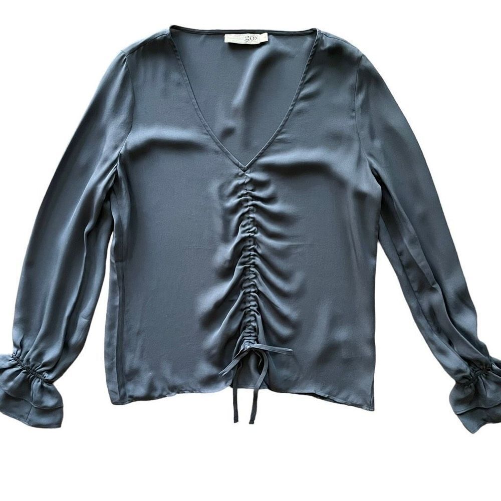 Go by Go Silk Blouse Top Gray Long Sleeve Size Small